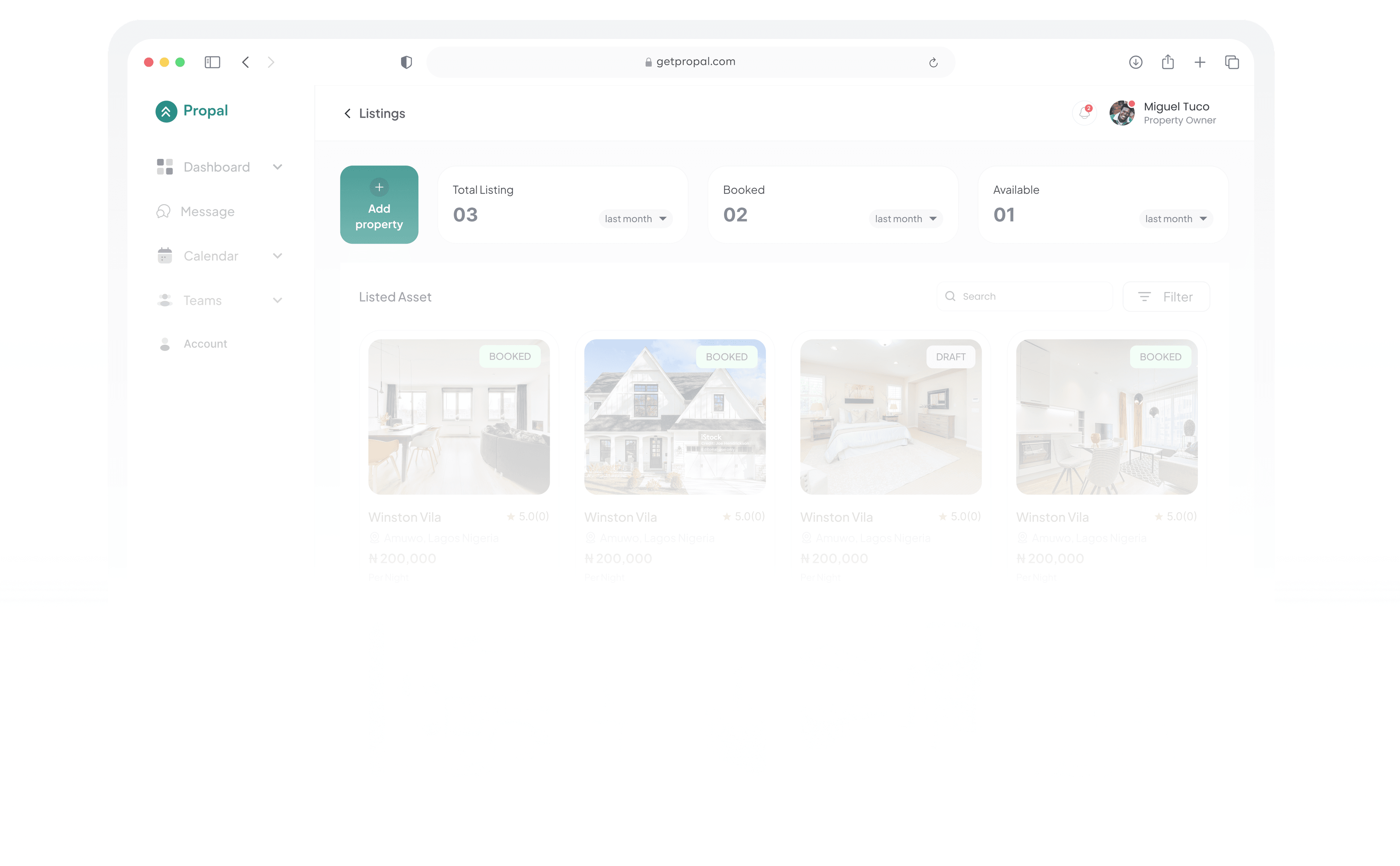 Propal agent dashboard preview